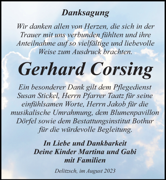 Traueranzeige von Gerhard Corsing von Leipziger Volkszeitung