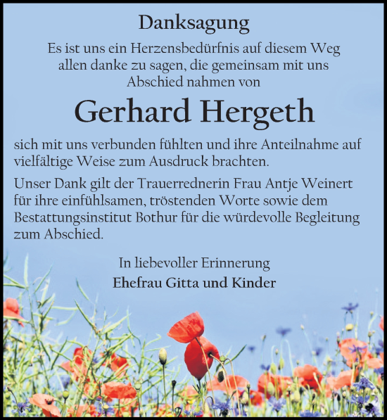 Traueranzeige von Gerhard Hergeth von Leipziger Volkszeitung