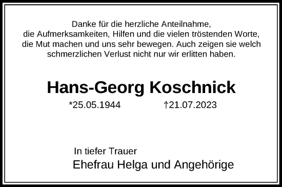 Traueranzeige von Hans-Georg Koschnick von Leipziger Volkszeitung