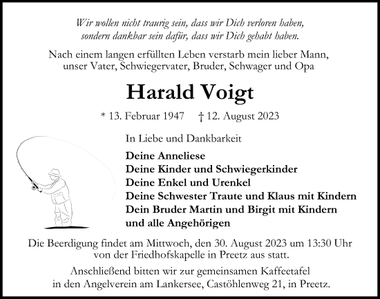 Traueranzeige von Harald Voigt von Kieler Nachrichten