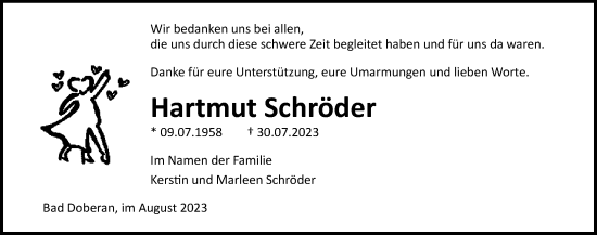 Traueranzeige von Hartmut Schröder von Ostsee-Zeitung GmbH
