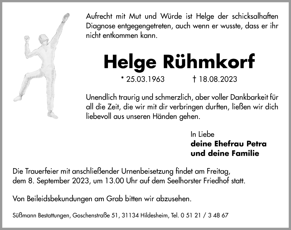  Traueranzeige für Helge Rühmkorf vom 26.08.2023 aus Hannoversche Allgemeine Zeitung/Neue Presse
