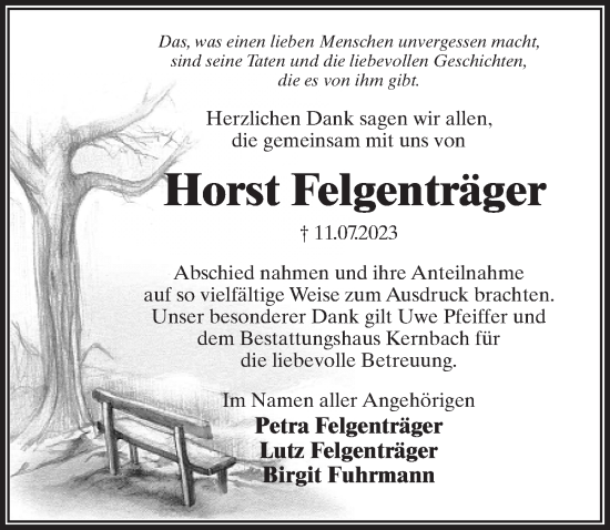 Traueranzeige von Horst Felgenträger von Märkischen Allgemeine Zeitung