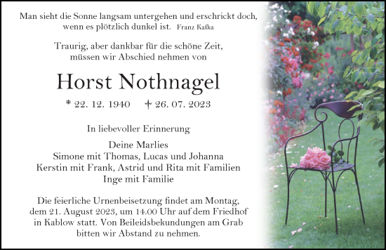Traueranzeige von Horst Nothnagel von Märkischen Allgemeine Zeitung