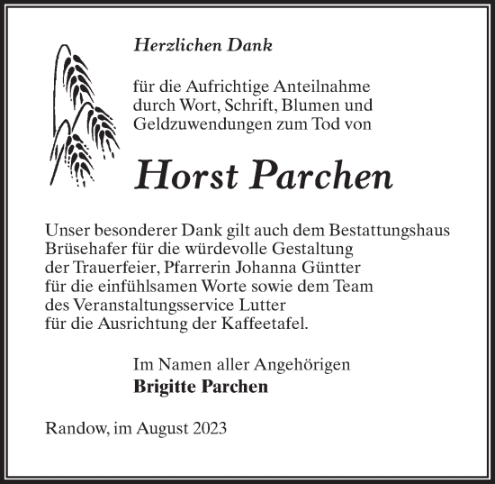 Traueranzeige von Horst Parchen