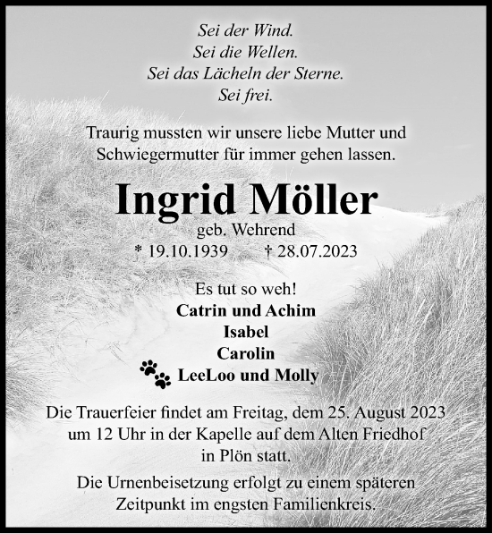 Traueranzeige von Ingrid Möller von Kieler Nachrichten