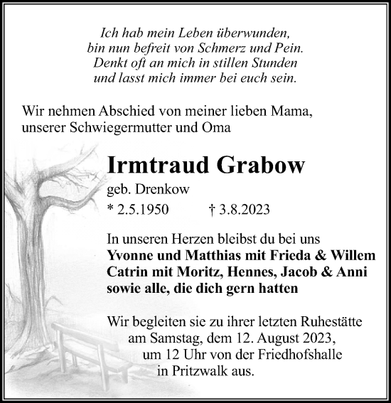 Traueranzeige von Irmtraud Grabow von Märkischen Allgemeine Zeitung