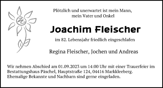 Traueranzeige von Joachim Fleischer von Leipziger Volkszeitung