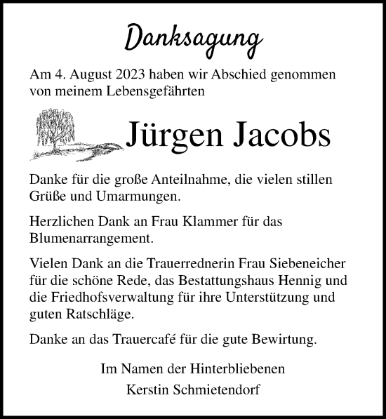 Traueranzeige von Jürgen Jacobs von Ostsee-Zeitung GmbH