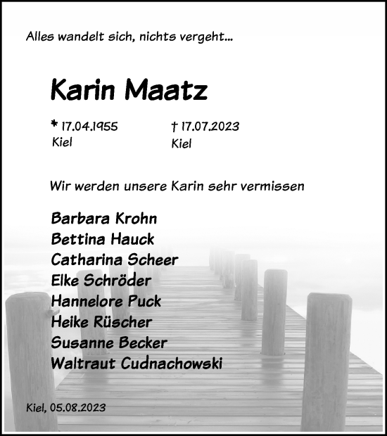 Traueranzeige von Karin Maatz von Kieler Nachrichten