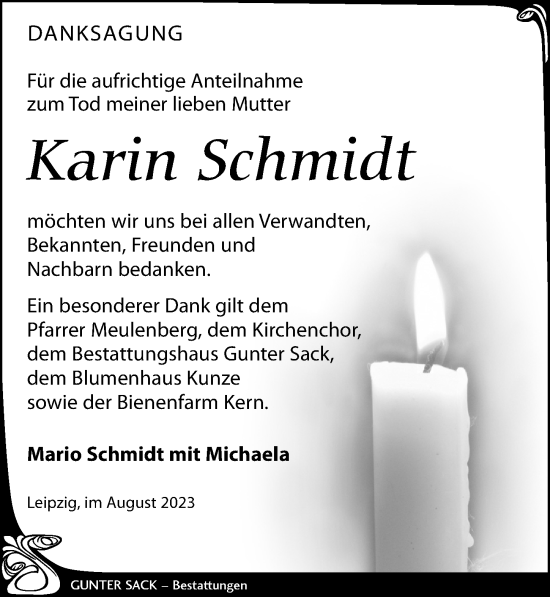 Traueranzeige von Karin Schmidt von Leipziger Volkszeitung