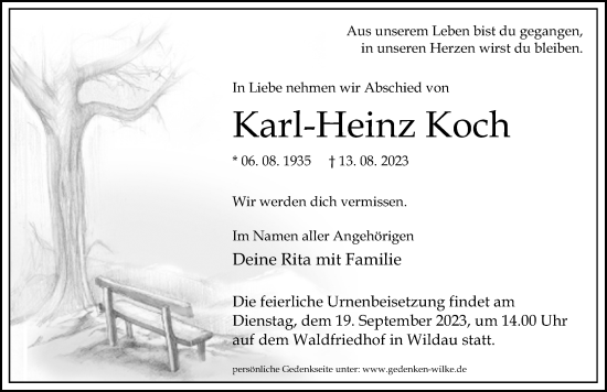 Traueranzeige von Karl-Heinz Koch von Märkischen Allgemeine Zeitung