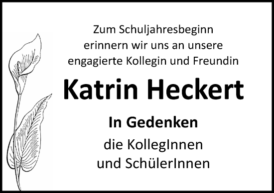 Traueranzeige von Katrin Heckert von Ostsee-Zeitung GmbH