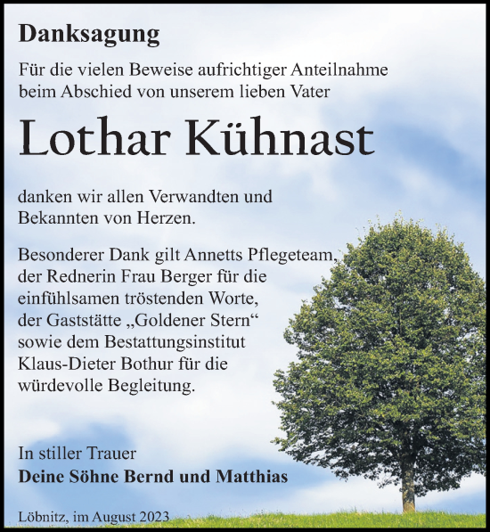 Traueranzeige von Lothar Kühnast von Leipziger Volkszeitung