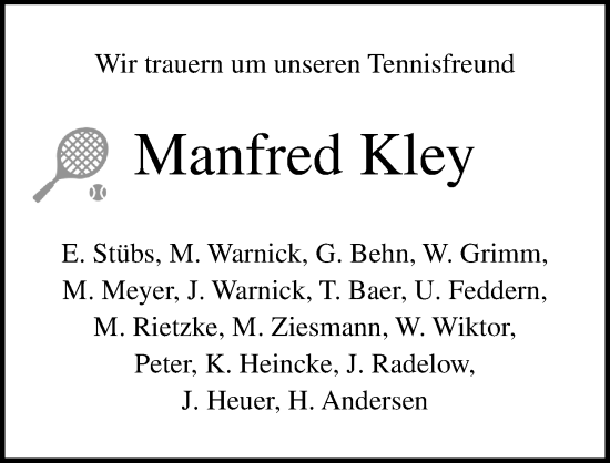 Traueranzeige von Manfred Kley von Lübecker Nachrichten