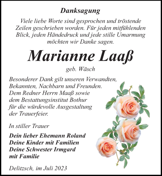 Traueranzeige von Marianne Laaß von Leipziger Volkszeitung