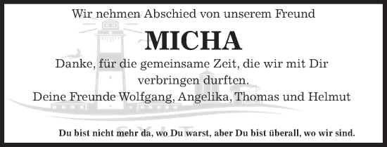 Traueranzeige von Micha  von Göttinger Tageblatt