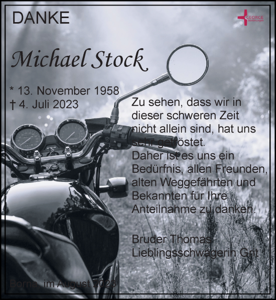 Traueranzeige von Michael Stock von Leipziger Volkszeitung