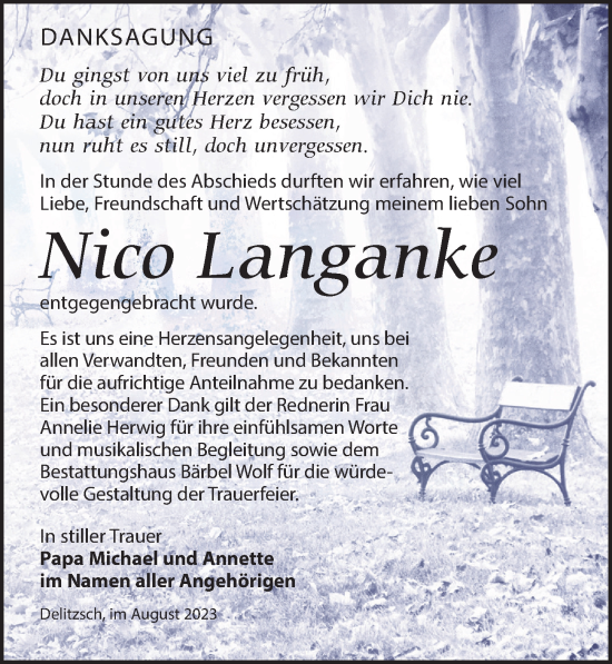 Traueranzeige von Nico Langanke von Leipziger Volkszeitung