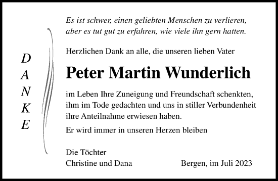 Traueranzeige von Peter Martin Wunderlich von Ostsee-Zeitung GmbH