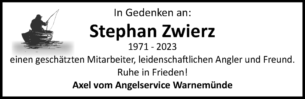  Traueranzeige für Stephan Zwierz vom 26.08.2023 aus Ostsee-Zeitung GmbH