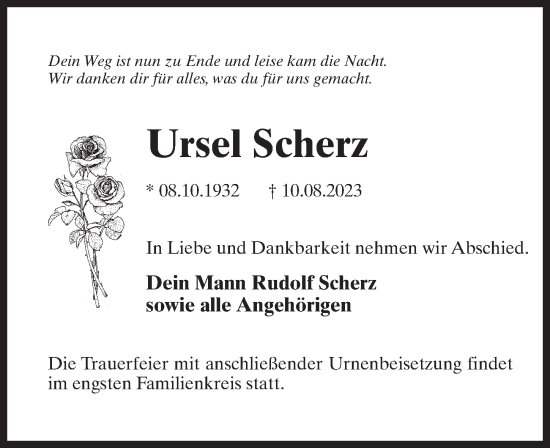 Traueranzeige von Ursel Scherz von Märkischen Allgemeine Zeitung