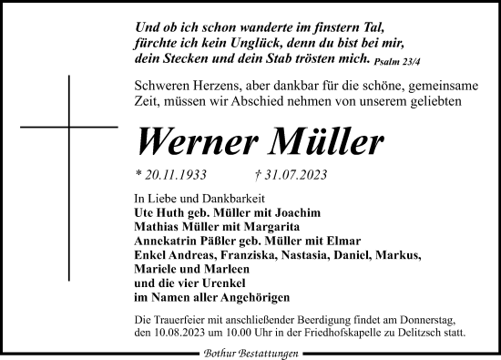 Traueranzeige von Werner Müller von Leipziger Volkszeitung