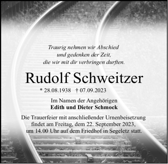 Traueranzeige von Rudolf Schweitzer