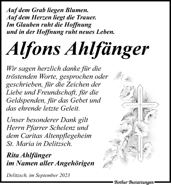 Traueranzeige von Alfons Ahlfänger von Leipziger Volkszeitung