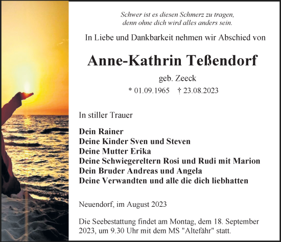 Traueranzeige von Anne-Kathrin Teßendorf von Ostsee-Zeitung GmbH