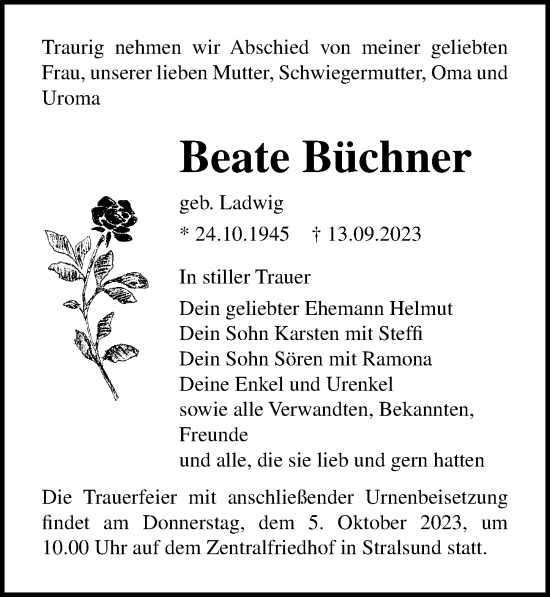 Traueranzeige von Beate Büchner