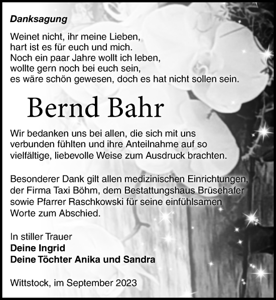 Traueranzeige von Bernd Bahr