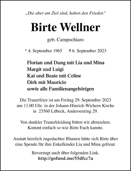 Traueranzeige von Birte Wellner von Lübecker Nachrichten