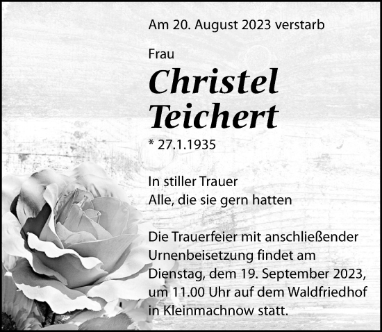 Traueranzeige von Christel Teichert von Märkischen Allgemeine Zeitung