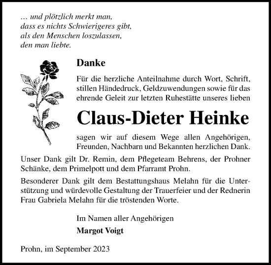 Traueranzeige von Claus-Dieter Heinke