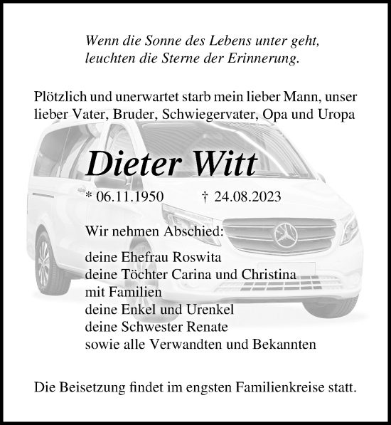 Traueranzeige von Dieter Witt von Ostsee-Zeitung GmbH