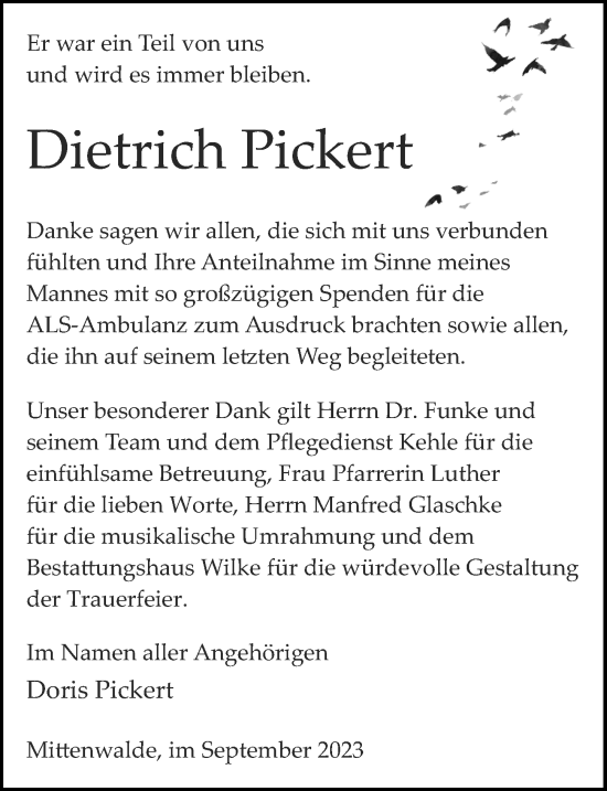 Traueranzeige von Dietrich Pickert von Märkischen Allgemeine Zeitung