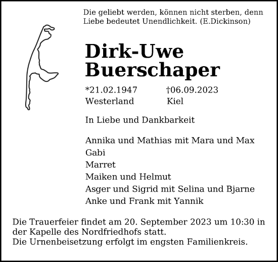 Traueranzeige von Dirk-Uwe Buerschaper von Kieler Nachrichten