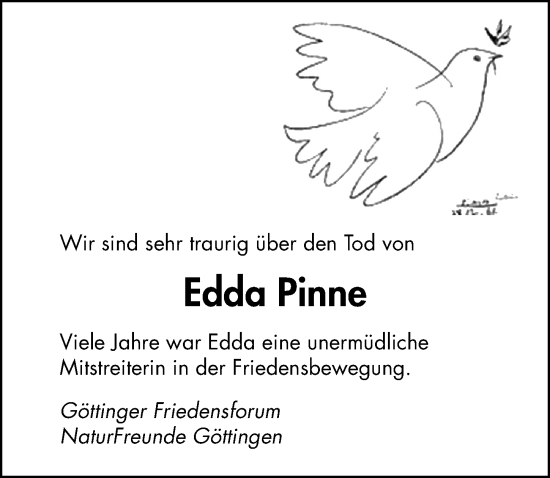 Traueranzeige von Edda Pinne von Göttinger Tageblatt