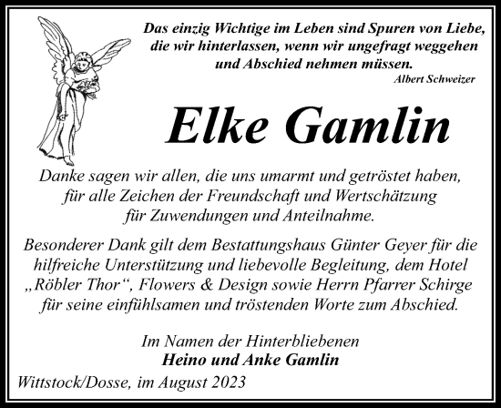 Traueranzeige von Elke Gamlin von Märkischen Allgemeine Zeitung