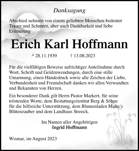 Traueranzeige von Erich Karl Hoffmann von Ostsee-Zeitung GmbH