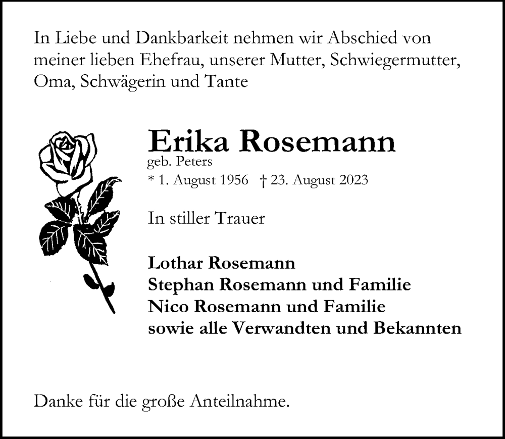 Traueranzeigen Von Erika Rosemann | Trauer-anzeigen.de