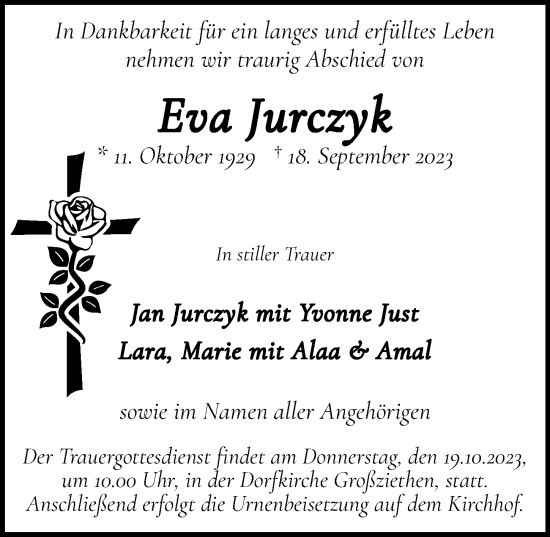 Traueranzeige von Eva Jurczyk