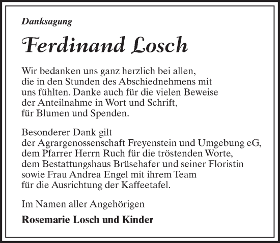 Traueranzeige von Ferdinand Losch