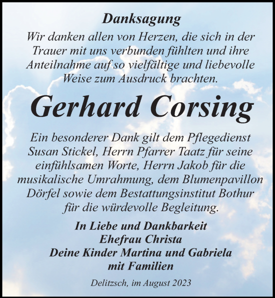 Traueranzeige von Gerhard Corsing von Leipziger Volkszeitung