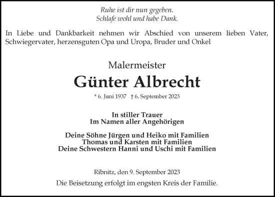 Traueranzeige von Günter Albrecht von Ostsee-Zeitung GmbH