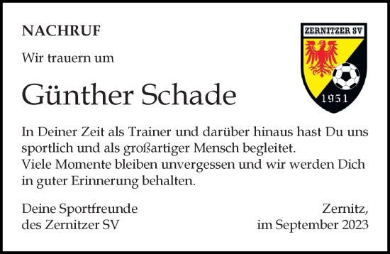 Traueranzeige von Günther Schade