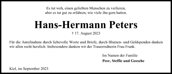 Traueranzeige von Hans-Hermann Peters von Kieler Nachrichten