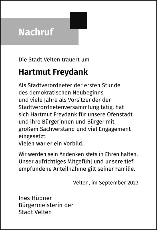 Traueranzeige von Hartmut Freydank von Märkischen Allgemeine Zeitung