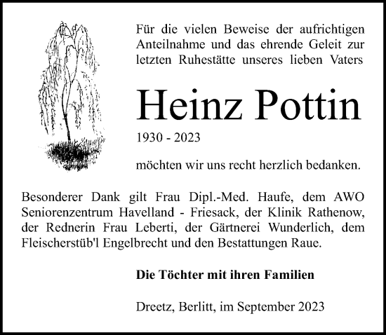 Traueranzeige von Heinz Pottin